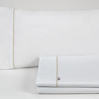 Parure de draps unis blanc - Lit 200 (4 pièces) - 50% coton / 50% polyester - 144 fils. Poids : 115