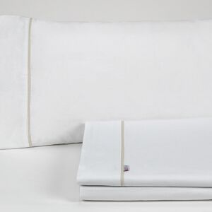 Parure de draps unis blanc - Lit 180 (4 pièces) - 50% coton / 50% polyester - 144 fils. Poids : 115