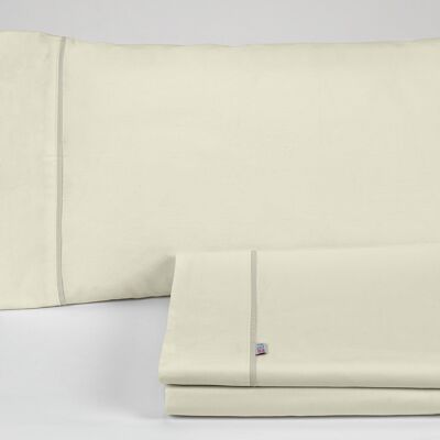 Parure de draps uni crème - Lit 105 (3 pièces) - 50% coton / 50% polyester - 144 fils. Poids : 115