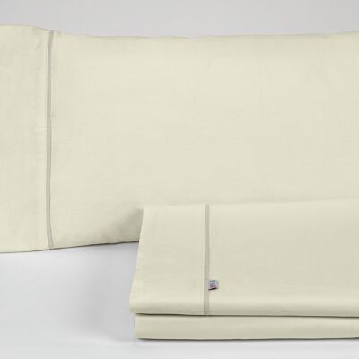 Parure de draps uni crème - Lit 150 (4 pièces) - 50% coton / 50% polyester - 144 fils. Poids : 115