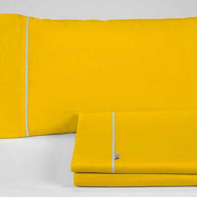 Senffarbenes, einfarbiges Bettlaken-Set – 135/140 Bett (3 Stück) – 50 % Baumwolle / 50 % Polyester – 144 Fäden. Gewicht: 115