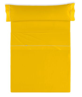 Parure de draps unis moutarde - Lit 150 (3 pièces) - 50% coton / 50% polyester - 144 fils. Poids : 115 2