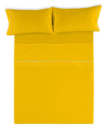 Parure de draps unis moutarde - Lit 200 (4 pièces) - 50% coton / 50% polyester - 144 fils. Poids : 115 2