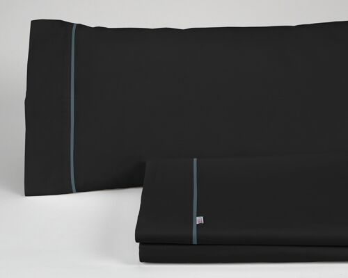 Juego de sábanas liso color negro - Cama de 105 (3 piezas) -50% algodón / 50% poliéster - 144 hilos. Gramage: 115