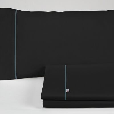 Parure de draps unis noirs - Lit 105 (3 pièces) - 50% coton / 50% polyester - 144 fils. Poids : 115