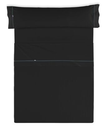 Parure de draps unis noirs - Lit 135/140 (3 pièces) - 50% coton / 50% polyester - 144 fils. Poids : 115 2