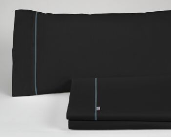 Parure de draps unis noirs - Lit 160 (4 pièces) - 50% coton / 50% polyester - 144 fils. Poids : 115 1