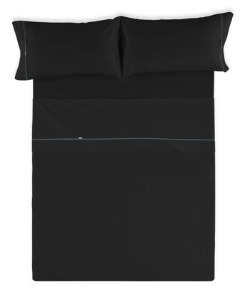 Parure de draps unis noirs - Lit 160 (4 pièces) - 50% coton / 50% polyester - 144 fils. Poids : 115 2