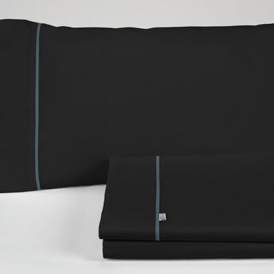 Schlichtes schwarzes Bettlaken-Set – 180 cm Bett (4 Stück) – 50 % Baumwolle / 50 % Polyester – 144 Fäden. Gewicht: 115