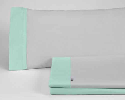 Juego de sábanas liso color perla-aqua - Cama de 160 (4 piezas) - 50% algodón / 50% poliéster - 144 hilos. Gramage: 115