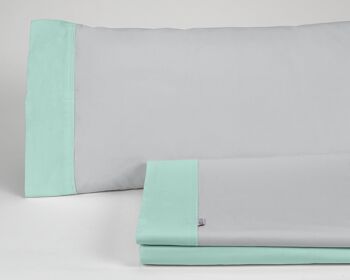 Parure de draps uni perle-aqua - Lit 160 (4 pièces) - 50% coton / 50% polyester - 144 fils. Poids : 115 1