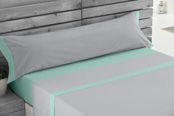 Parure de draps uni perle-aqua - Lit 160 (4 pièces) - 50% coton / 50% polyester - 144 fils. Poids : 115 3