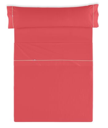 Parure de draps uni rouge - Lit 105 (3 pièces) - 50% coton / 50% polyester - 144 fils. Poids : 115 2