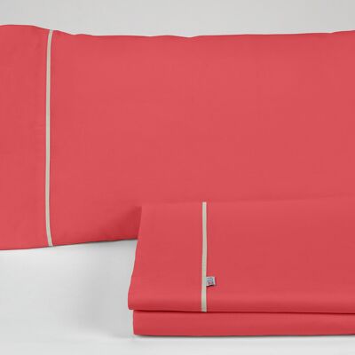 Parure de draps uni rouge - Lit 135/140 (3 pièces) - 50% coton / 50% polyester - 144 fils. Poids : 115