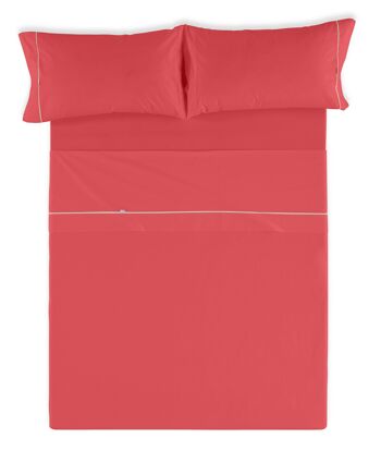 Parure de draps uni rouge - Lit 150 (4 pièces) - 50% coton / 50% polyester - 144 fils. Poids : 115 2