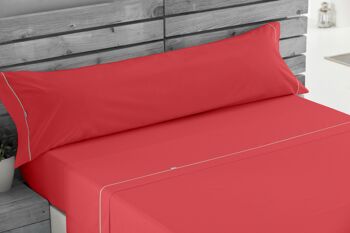 Parure de draps uni rouge - Lit 150 (4 pièces) - 50% coton / 50% polyester - 144 fils. Poids : 115 3