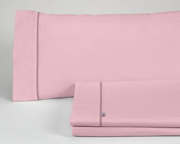 Parure de draps uni rose - Lit 150 (3 pièces) - 50% coton / 50% polyester - 144 fils. Poids : 115 1