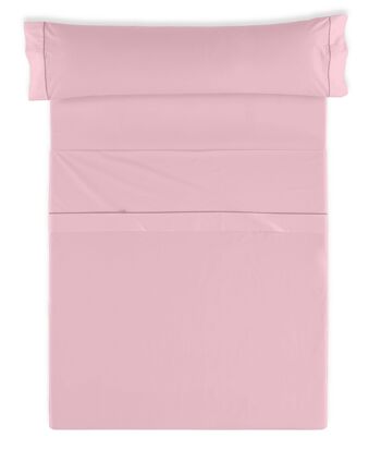 Parure de draps uni rose - Lit 150 (3 pièces) - 50% coton / 50% polyester - 144 fils. Poids : 115 2