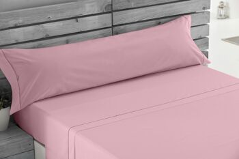 Parure de draps uni rose - Lit 150 (3 pièces) - 50% coton / 50% polyester - 144 fils. Poids : 115 3