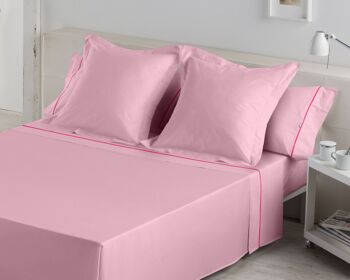 Parure de draps uni rose - Lit 150 (3 pièces) - 50% coton / 50% polyester - 144 fils. Poids : 115 5