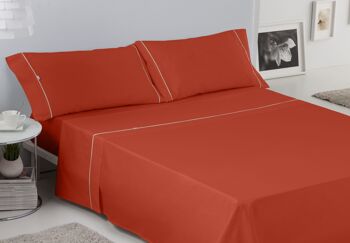 Parure de draps couleur terre unie - Lit 200 (4 pièces) - 50% coton / 50% polyester - 144 fils. Poids : 115 2