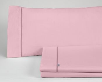 Parure de draps uni rose - Lit 180 (4 pièces) - 50% coton / 50% polyester - 144 fils. Poids : 115 1