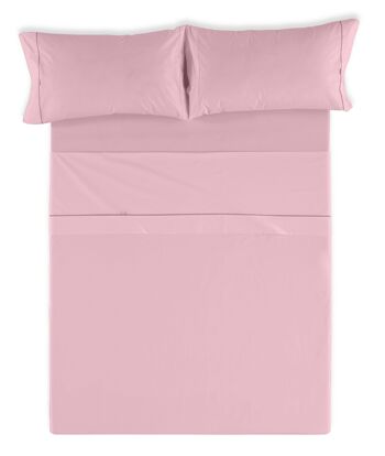 Parure de draps uni rose - Lit 160 (4 pièces) - 50% coton / 50% polyester - 144 fils. Poids : 115 2