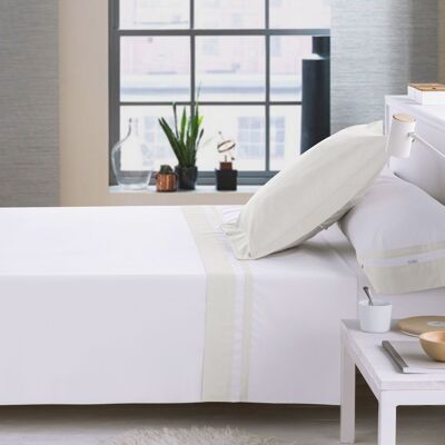 Marbella-Bettlaken-Set mit weißem Knochen – 105 Betten (3 Stück) – 100 % Baumwolle – 200 Fäden. Gewicht: 125