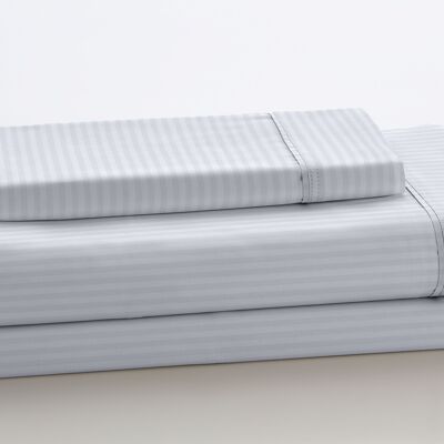 Parure de draps en satin effet rayures blanc - Lit 105 (3 pièces) - 100% coton - 300 fils. Poids : 118