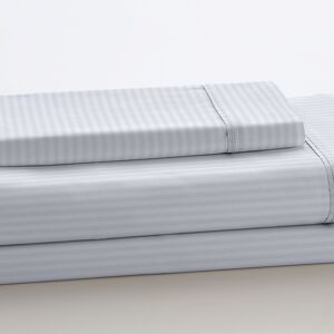 Parure de draps en satin effet rayures blanc - Lit 150 (4 pièces) - 100% coton - 300 fils. Poids : 118