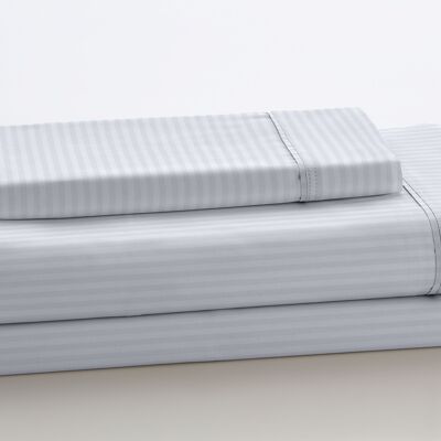 White striped effect satin sheet set - 200 bed (4 pieces) - 100% cotton - 300 threads. Weight: 118