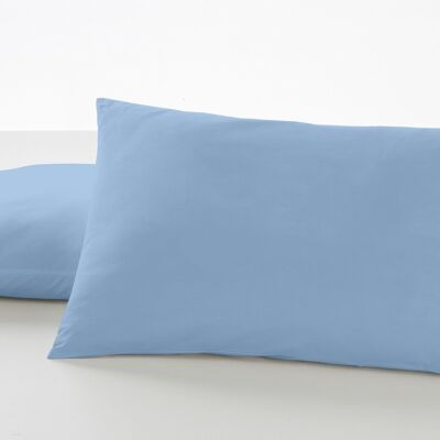 Packung mit zwei hellblauen Kissenbezügen – 50 x 80 cm – 50 % Baumwolle / 50 % Polyester – 144 Fäden – Bezug und Klappenverschluss. Gewicht: 115