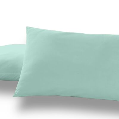 Lot de deux taies d'oreiller bleu cendré - 50x80 cm - 50% coton / 50% polyester - 144 fils - Housse et fermeture à rabat. Poids : 115