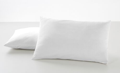 Pack de dos fundas de almohada color blanco - 50x80 cm - 50% algodón / 50% poliéster - 144 hilos - Cierre en tapa y solapa. Gramage: 115