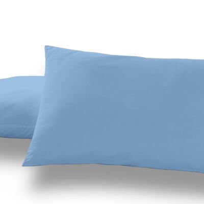 Packung mit zwei hellblauen Kissenbezügen – 50 x 80 cm – 50 % Baumwolle / 50 % Polyester – 144 Fäden – Bezug und Klappenverschluss. Gewicht: 115
