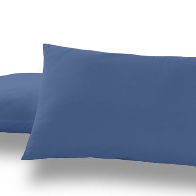 Packung mit zwei blauen Kissenbezügen – 50 x 80 cm – 50 % Baumwolle / 50 % Polyester – 144 Fäden – Bezug und Klappenverschluss. Gewicht: 115