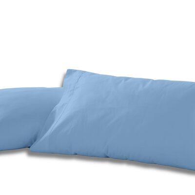 Packung mit zwei hellblauen Kissenbezügen – 45 x 95 cm – 50 % Baumwolle / 50 % Polyester – 144 Fäden. Gewicht: 115