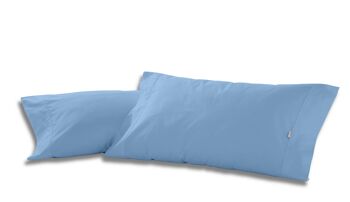 Lot de deux taies d'oreiller bleu clair - 45x95 cm - 50% coton / 50% polyester - 144 fils. Poids : 115 1