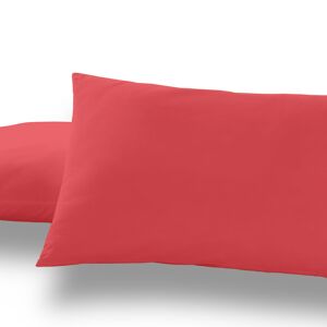 Lot de deux taies d'oreiller rouge - 50x80 cm - 50% coton / 50% polyester - 144 fils - Housse et fermeture à rabat. Poids : 115