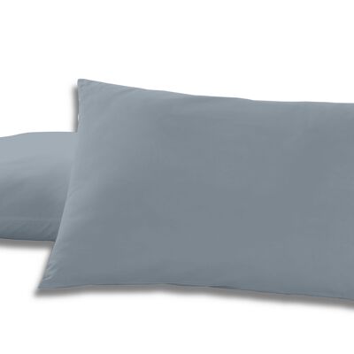 Pack de dos fundas de almohada de algodón color acero - 50x80 cm - 100% algodón - 144 hilos - Cierre en tapa y solapa. Gramage: 115