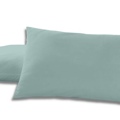 Lot de deux taies d'oreiller en coton aqua - 50x80 cm - 100% coton - 144 fils - Housse et fermeture à rabat. Poids : 115