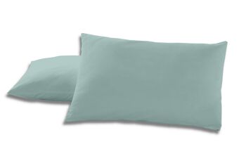 Lot de deux taies d'oreiller en coton aqua - 50x80 cm - 100% coton - 144 fils - Housse et fermeture à rabat. Poids : 115