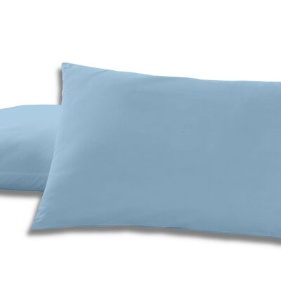 Lot de deux taies d'oreiller en coton bleu clair - 50x80 cm - 100% coton - 144 fils - Housse et fermeture à rabat. Poids : 115