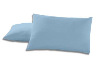 Lot de deux taies d'oreiller en coton bleu clair - 50x80 cm - 100% coton - 144 fils - Housse et fermeture à rabat. Poids : 115