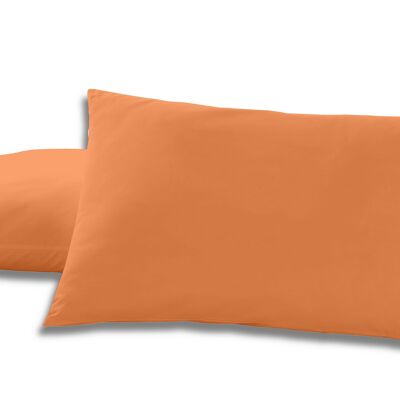 Lot de deux taies d'oreiller en coton couleur mangue - 50x80 cm - 100% coton - 144 fils - Housse et fermeture à rabat. Poids : 115