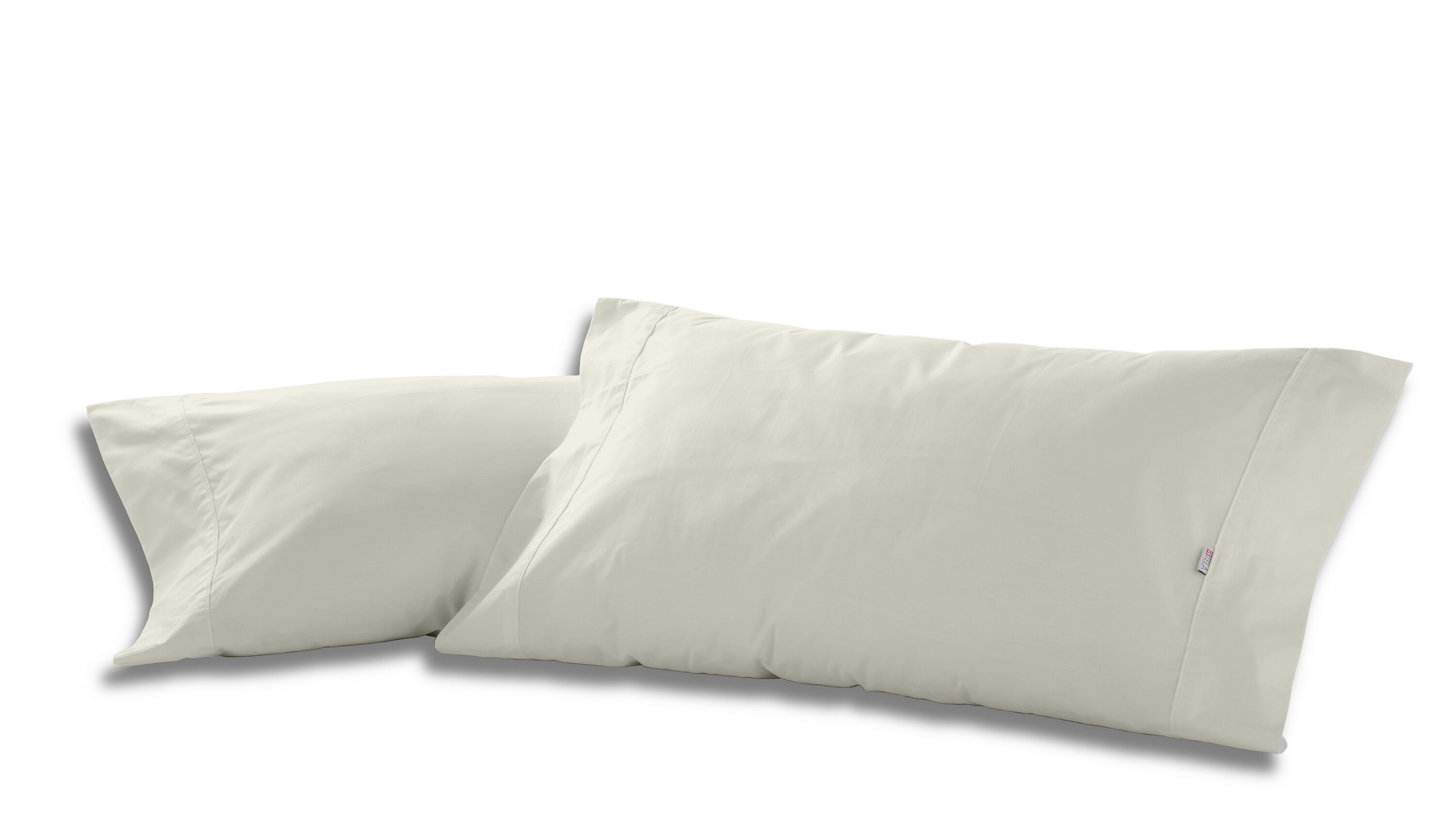 Packung mit zwei cremefarbenen Baumwollkissenbezügen – 45 x 95 cm – 100 % Baumwolle – 144 Fäden. Gewicht: 115