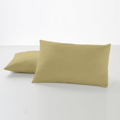 Pack de dos fundas de almohada, color arena. 50x80 cm. Cierre en tapa y solapa