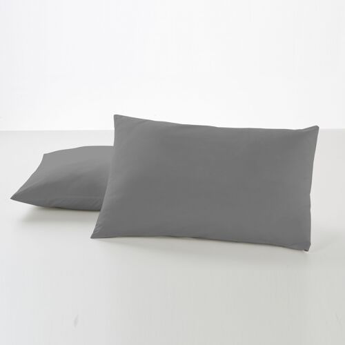 Pack de dos fundas de almohada, color titanio. 50x80 cm. Cierre en tapa y solapa