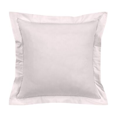 Confezione di due federe per cuscino in cotone biologico rosa. Finitura a orlo a giorno.