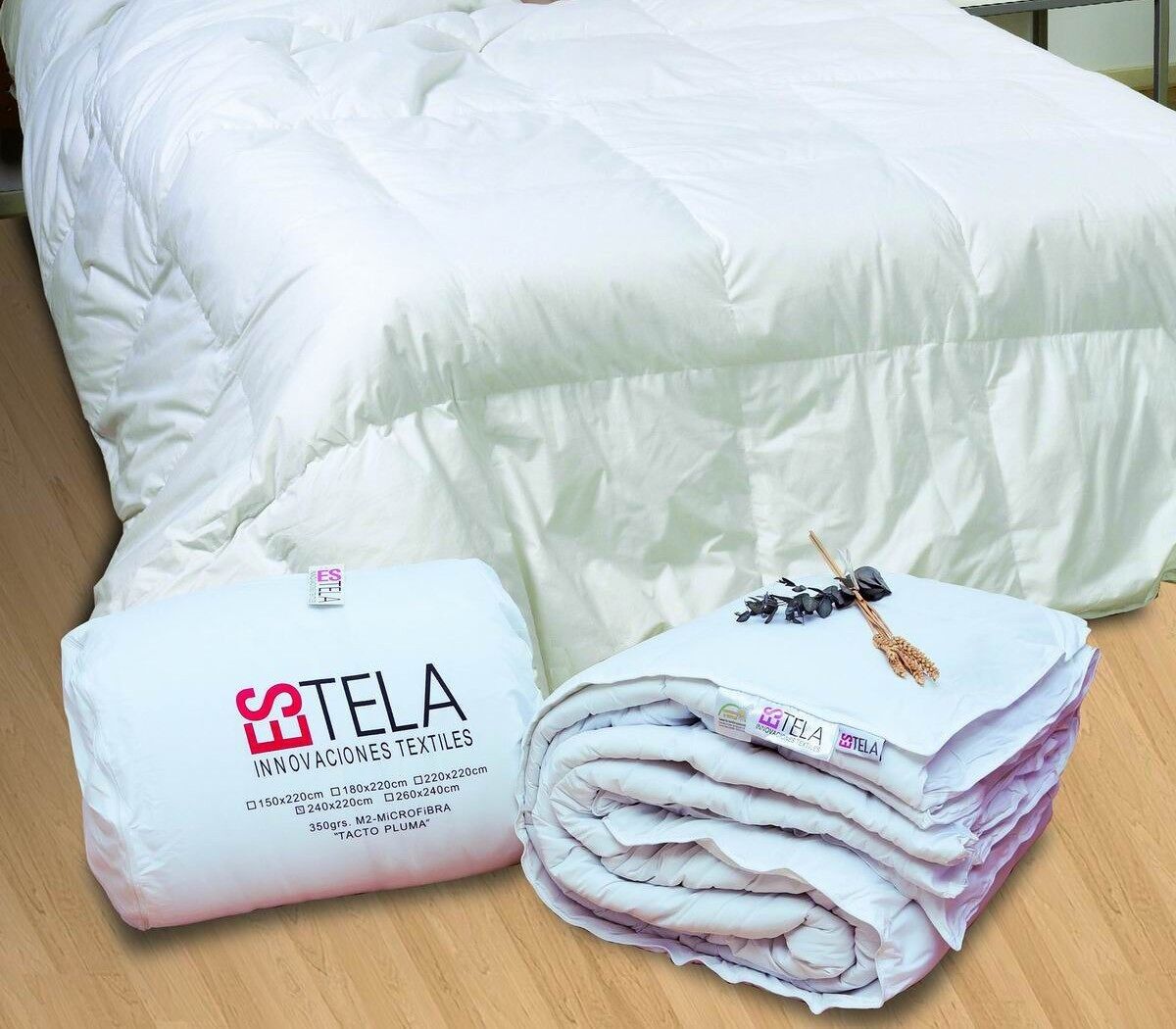 imbottitura con un copripiumino in microfibra petalo touch - letto 105 cm - tessuto esterno 100% poliestere / fibra cava siliconata 350 gr / m2 all'interno 100% poliestere tocco piuma - presentato in un borsone in tessuto traspirante con cerniera